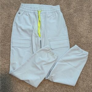 Figs Sky Blue Joggers with Bright Yellow Drawstring